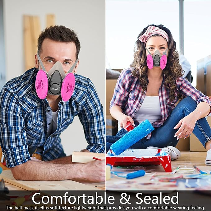 Medium Reusable Half Facepiece Respirator with 2091 Filter, 6001 Cartridge, 6200 Replacement Shield for Painting, Sanding, Polishing, Welding, Woodworking - 13 in 1 Set with English Manual