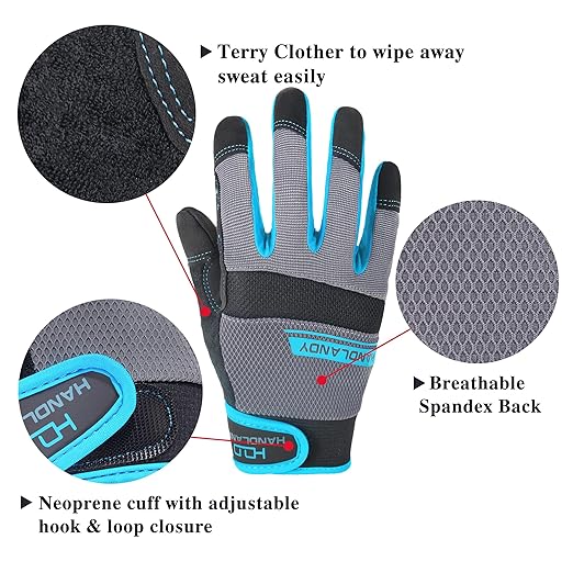 HANDLANDY Grip Work Gloves for Women Men, Safety Utility Yard Working Gloves, Flexible Touch Screen Mechanics Gloves (Grip-upgraded, Large (Pack of 1))