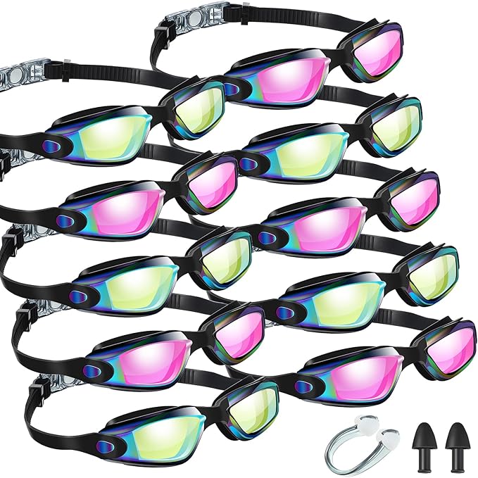 Treela 10 Pcs Swimming Goggles for Adults Pool Goggles Swim Glasses Bulk Multipack Anti Fog Silicone No Leaking