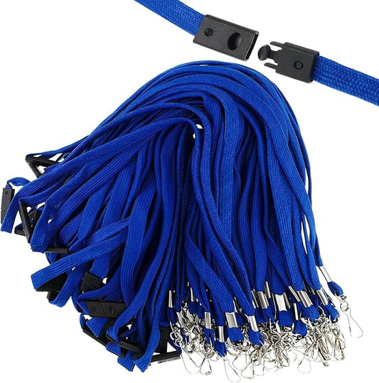 Safety Breakaway Lanyard with J-Hook – Flat Bulk Lanyards for ID Badges, Name Tags & Card Holders – 50 Pack Premium Cruise, Work, School Lanyards for Women & Men – Blue, Breakaway for Safety