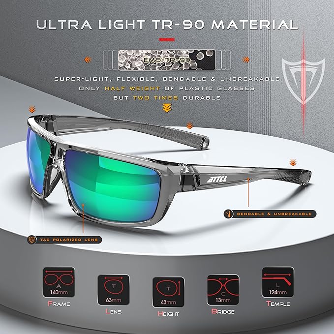 ATTCL Polarized Wrap Fishing Sunglasses Men - Driving Sports Glasses UV Protection