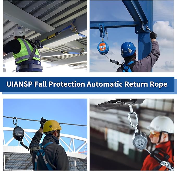 6FT Self Retracting Lifeline Fall Protection Retractable Safety Lanyard Rectracting Lifeline Personal Fall Arrest Protection ANSI Self Retractable Gear for Roofing Construction(Small Hook)