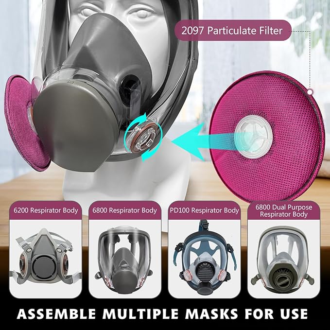 16PCS(8Pack) 2097 Respirator Filters, 2097 Replacement Filters Cotton Installed on 6200, 6800, 6502, 7502 Respirator Body Use for Epoxy Resin, Organic Vapor, Asbestos, Dust, Paint