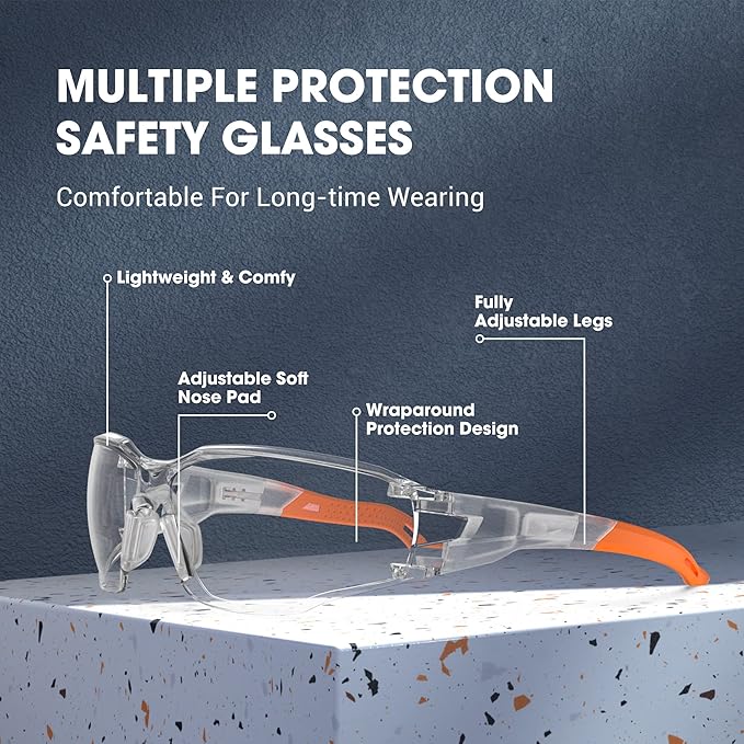Safety Glasses Anti-Fog Goggles Clear Lens,Adjustable Frames Blue Light Blocking Eye Protection For Men Women