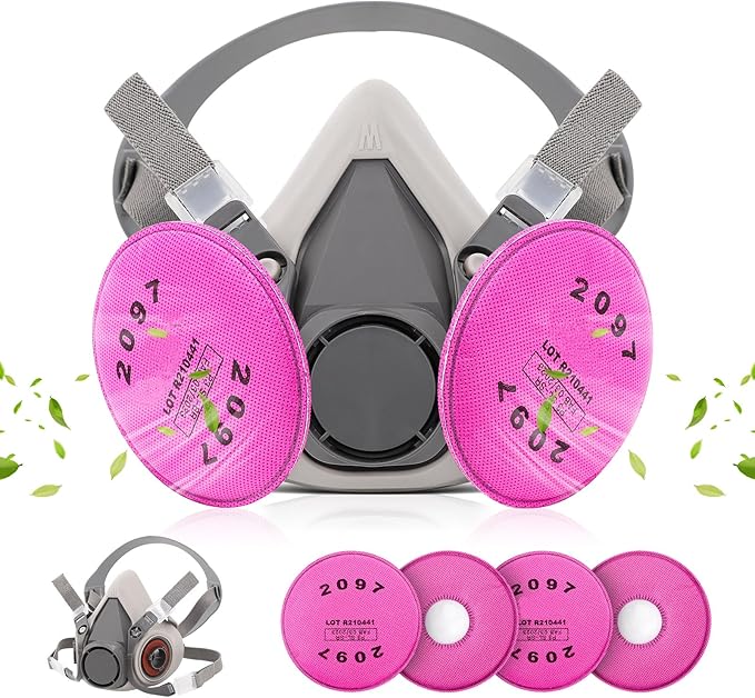 Respirator Mask with Filters 2097 : Half Face Respirator Reusable Gas Mask Against Dust, Organic Vapors, Epoxy Resin, Lead Paint, Perfect for Painting, Welding, Metal Cutting, Woodworking