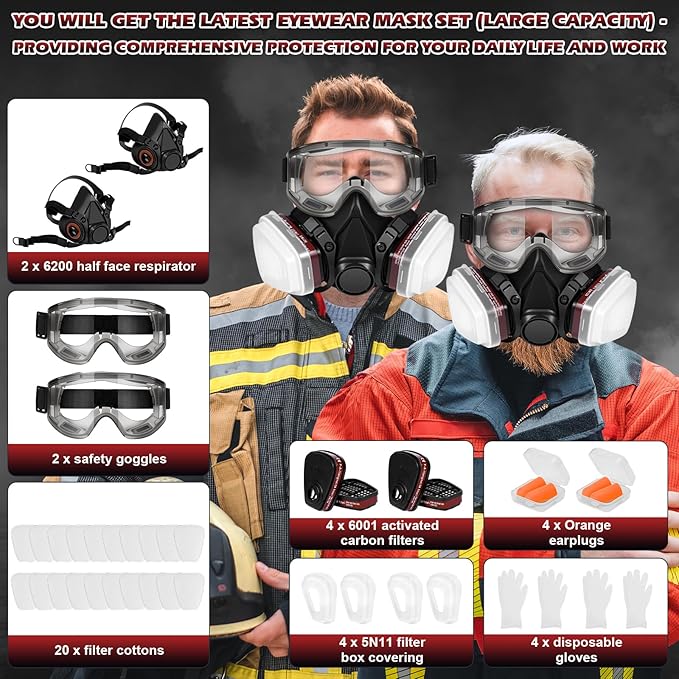 Respirator Mask with Filters - Reusable Gas Mask Against Organic Vapor Formaldehyde for Chemicals Spray Paint