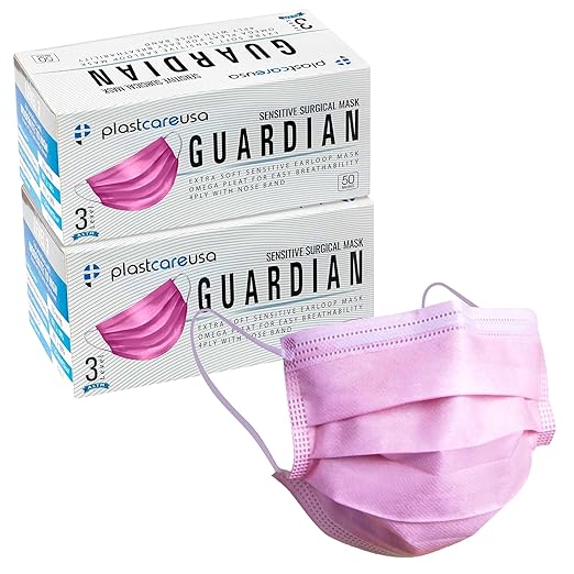 PlastCare USA 100 4-Ply Disposable ASTM Level 3 Pink Face Masks Guardian (2 Boxes of 50)
