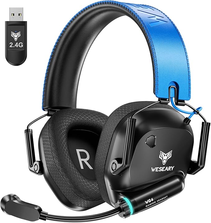 Wireless Gaming Headset 2.4GHz & Bluetooth 5.4 Gaming Headphones with ENC Mic, Ultra-Low Latency, Stereo Sound, Soft Earmuffs, Wireless Headsets for PS5, PS4, Switch, PC, Mac