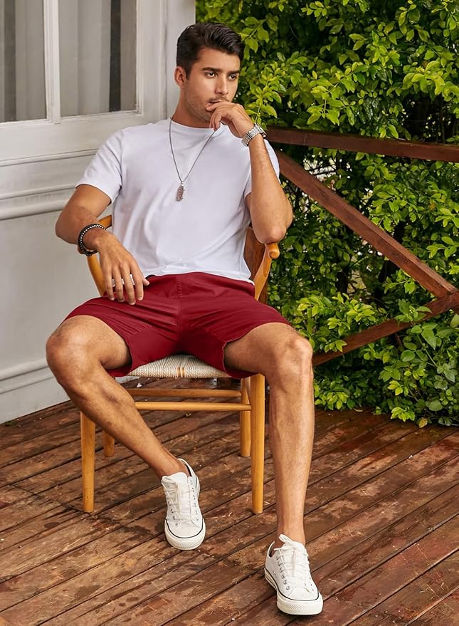 JMIERR Mens Casual Shorts - Cotton Drawstring Summer Beach Stretch Twill Chino Golf Shorts