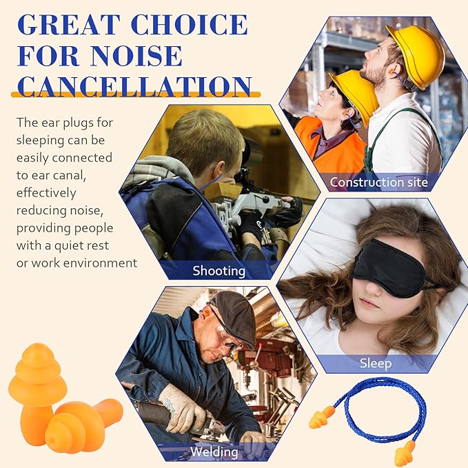 Treela 400 Pairs Corded Ear Plugs Reusable Silicone Earplugs with Rope Banded Ear Plug Sleep Noise Cancelling Shooting Motorcycle Construction Work Hearing Protection Individually Wrapped