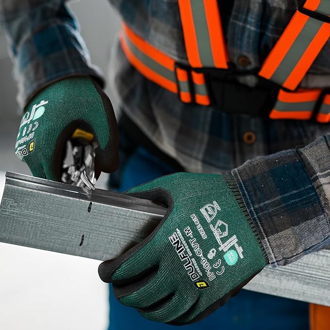 DULFINE ANSI A4 Cut Resistant Work Gloves for Men,6 Pairs Pack.Touchscreen Micro Nitrile Coated,Anti-Slip & Durable for Construction, Wood Cutting,Glass Factory Industrial Use(Small)