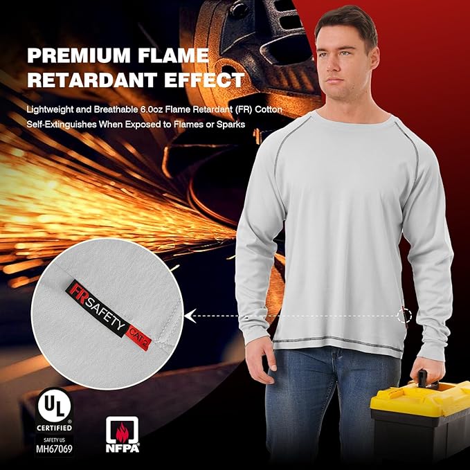 SKSAFETY FR Shirts for Men Long Sleeve, Welding Shirt 6oz Lightweight High Vis Fire Resistant Flame Retardant Shirt CAT2