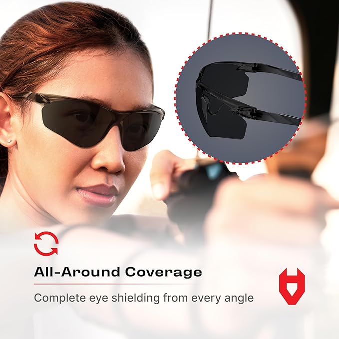 NoCry Safety Sunglasses for Men and Women; Certified ANSI Z87.1 Dark Tinted Safety Glasses with Anti-Fog & Anti-Scratch Lenses and UV Protection; Cycling Glasses, Sports Sunglasses for Men and Women