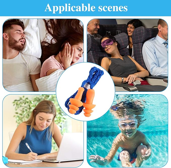 100 Pairs Corded Ear Plugs Silicone Noise Reducing Blocking Cancelling Soft Reusable Rubber Hearing Protection Earplugs for Sleeping Swimming Snoring Sports Racing