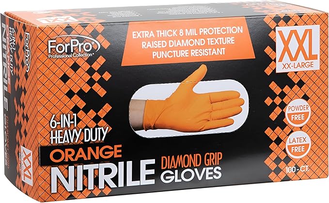 ForPro Heavy Duty Disposable Nitrile Gloves, Orange