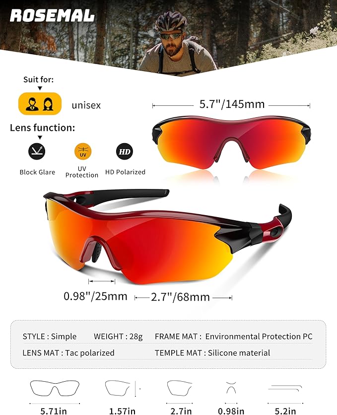 Polarized Sports Sunglasses for Men Women Youth Baseball Running Fishing Tennis Golf Cycling Driving Motor TAC UV400 TR90