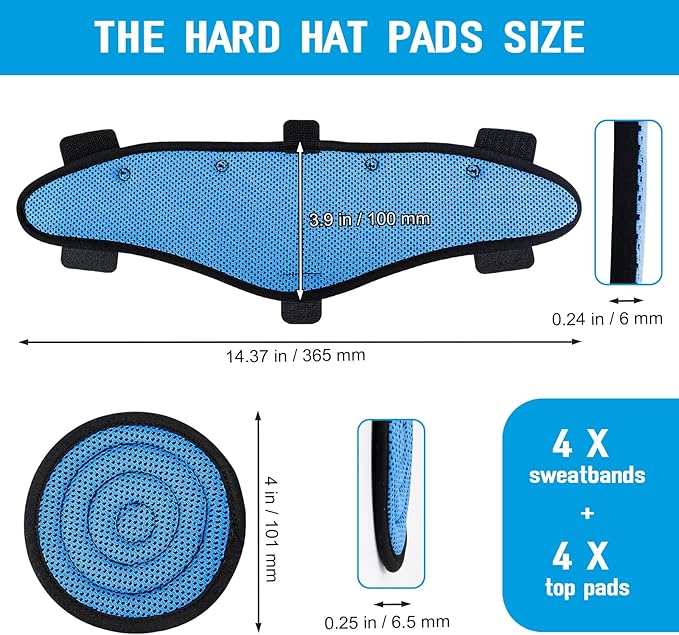 4 Pack Hard Hat Top Pad and Sweatband Sets for Safety Helmet, Washable Hard Hat Cooling Liner Accessories, Suspension Sweat Band Replacement, Reusable Inserts Headband, Blue