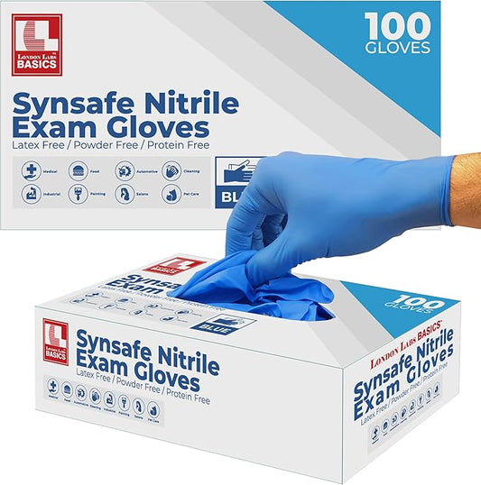 Synsafe 4 Mil - Blue Nitrile Exam Gloves –Disposable Latex Free & Powder Free – Extra Strong, Rubber Gloves