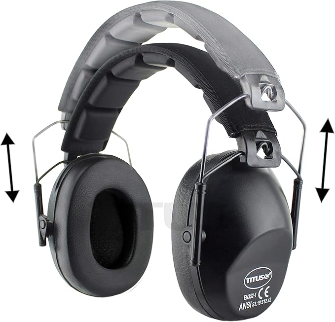 TITUS 2-Series Premium Low Profile Earmuffs, ANSI Rated, High NRR Noise Reduction, Durable Sport Band, Hearing Protection PPE