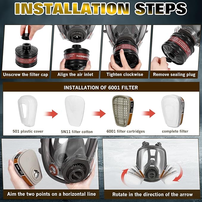 Gas Masks Survival Nuclear and Chemical,Anti-fog,Reusable Full Face Respirator Gas Mask with Activated Carbon Filter - Ideal for Survival,Construction and Industrial Use.