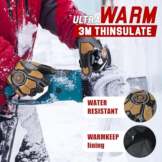 HANDLANDY Winter Water Resistant Work Gloves for Men, Insulated Heavy Duty Mechanic Glove for Cold Weather (Coffee-insulated, Large)