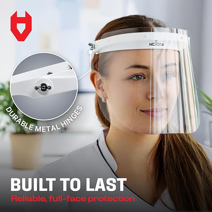 NoCry Protective Face Shield Mask with Adjustable Headband and 2 Reusable Plastic Visors — Flip-Up Design with Durable Metal Hinges — Anti-Slip Forehead Padding — Fits Over Glasses