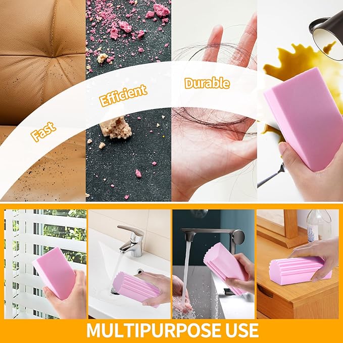 COBETE Damp Clean Duster Sponge,4pack Magic Sponge Eraser,Reusable Damp Dusting Sponge Household Cleaning for Blinds, Glass, Baseboards,Radiators,Window Track Grooves(Pink)