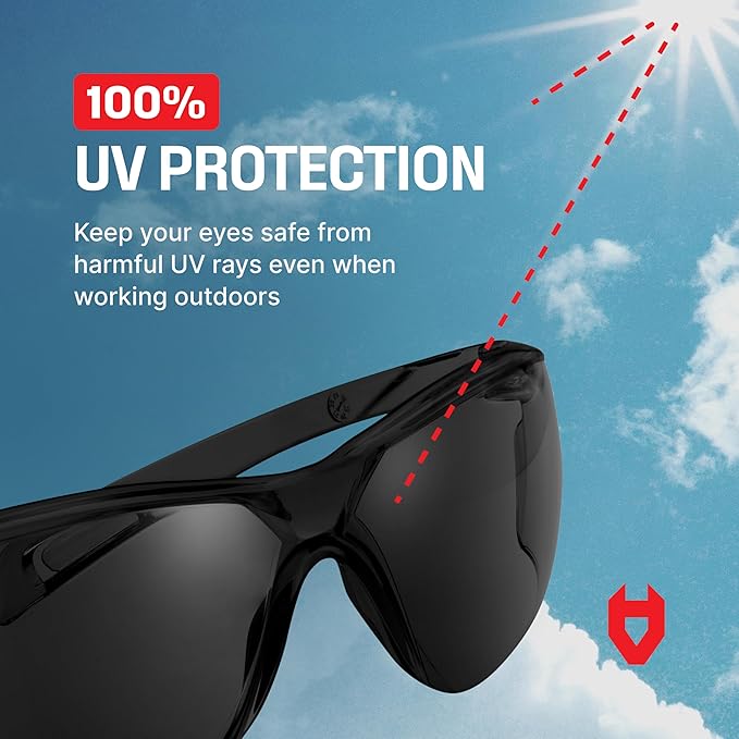 NoCry Safety Sunglasses for Men and Women; Certified ANSI Z87.1 Dark Tinted Safety Glasses with Anti-Fog & Anti-Scratch Lenses and UV Protection; Cycling Glasses, Sports Sunglasses for Men and Women