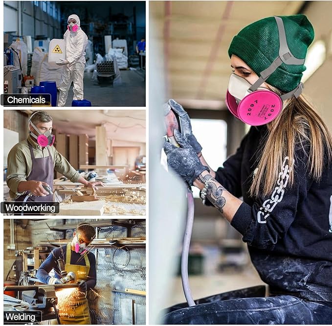 Reusable Half Facepiece Respirator Mask Set Against Organic Vapors,Dust,Asbestos, Painting,Welding,Sanding,Cutting
