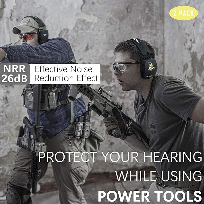 PROHEAR 016 Shooting Ear Protection Earmuffs 2 Pack, NRR 26dB for Gun Range, Hunting -Black and DOTM