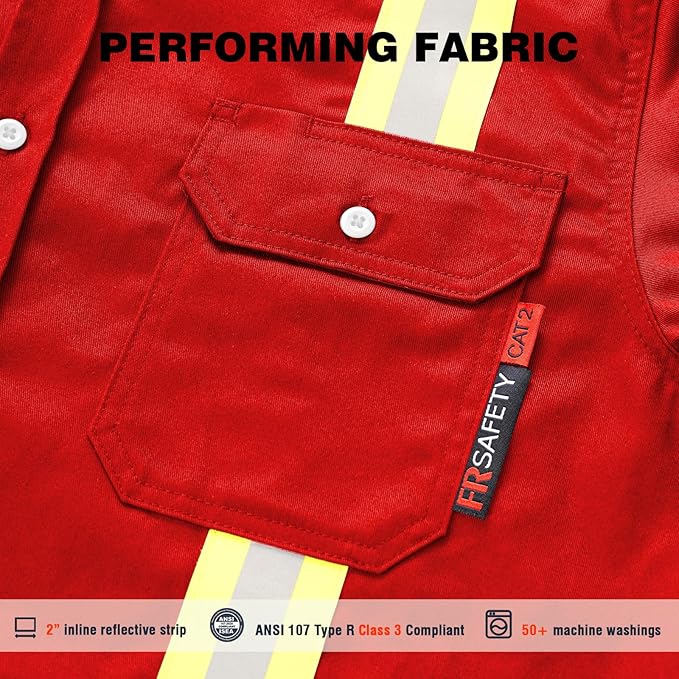 SKSAFETY 7oz FR Shirts for Men, Welding Shirt Hi Vis Flame Resistant 100% Cotton Fire Retardant Longsleeve Shirt CAT2/NFPA