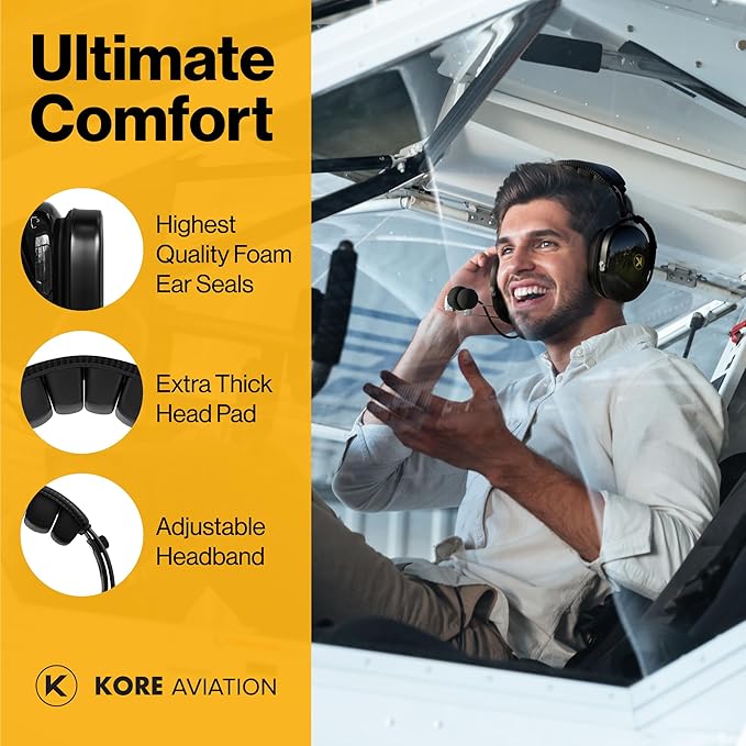 P1 General Aviation Headset for Pilots - Mono, Passive Noise Reduction, Noise Canceling Microphone, Acoustic Ear Cup, AUX Port, GA Dual Plug with Headset Bag