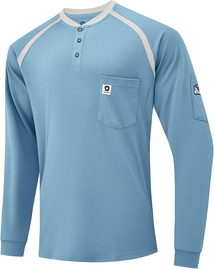 FR Shirts for Men CAT2 Flame Resistant Shirts 6.5oz Light Weight Long Sleeve Fire Retardant Shirts