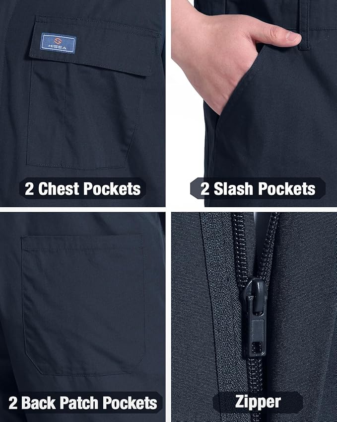 HISEA Men's Short Sleeve Zip Up Coverall, Twill Stain & Wrinkle Resistant Mens Work Coverall with Multi Pockets