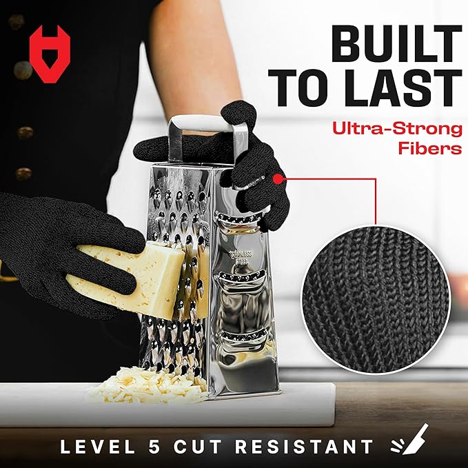 NoCry Premium Cut Resistant Gloves Food Grade — Level 5 Protection; Ambidextrous; Machine Washable; Superior Comfort and Dexterity; Lightweight; Complimentary eBook
