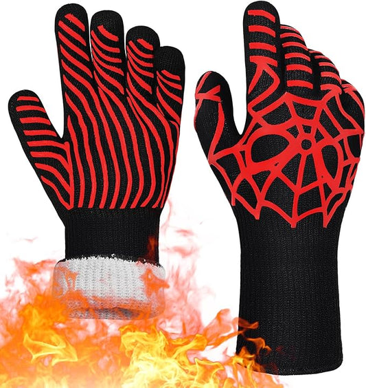 BBQ Gloves, 1472°F Heat Resistant Grilling Gloves Silicone Non-Slip Washable Oven Gloves, Grill Gloves for Barbecue, Grilling, Cooking, Baking, Camping, Smoker