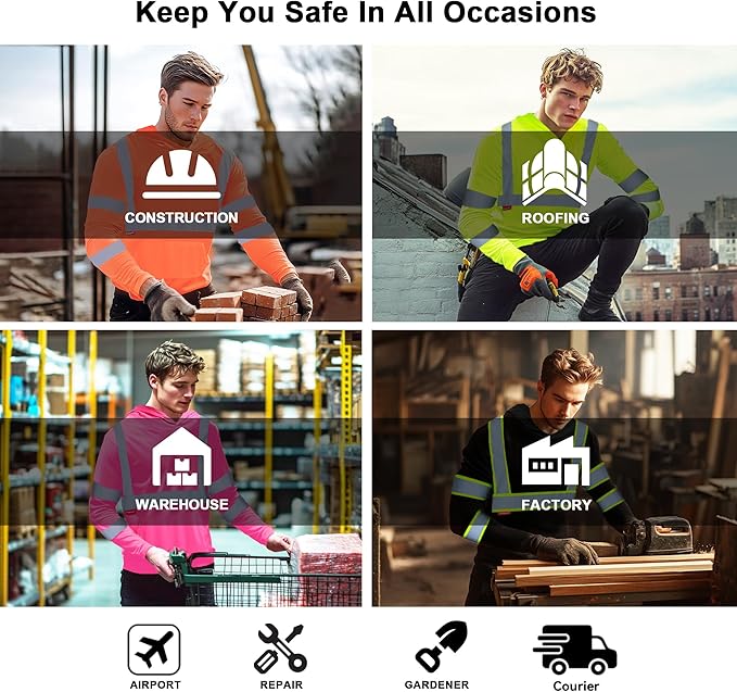 ProtectX High Visibility Long Sleeve Shirts Reflective Hi Vis Safety Shirt for Men Women Class 2-3 Construction Shirt 1 Pack