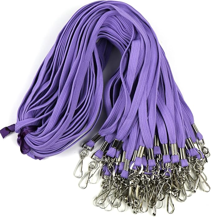 Beebel Lanyards 100 Pack Purple Lanyards with Swivel Hook Clips for ID Name Badge Holder (Purple, 100 Pack)