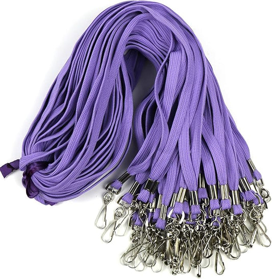 Beebel Lanyards 100 Pack Purple Lanyards with Swivel Hook Clips for ID Name Badge Holder (Purple, 100 Pack)