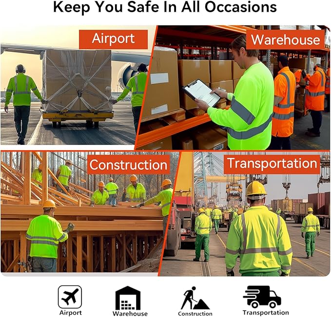 ProtectX High Visibility Shirts Hi Vis Long Sleeve Shirts for Men Women Reflective Class 2 Safety Shirts 2 Pack