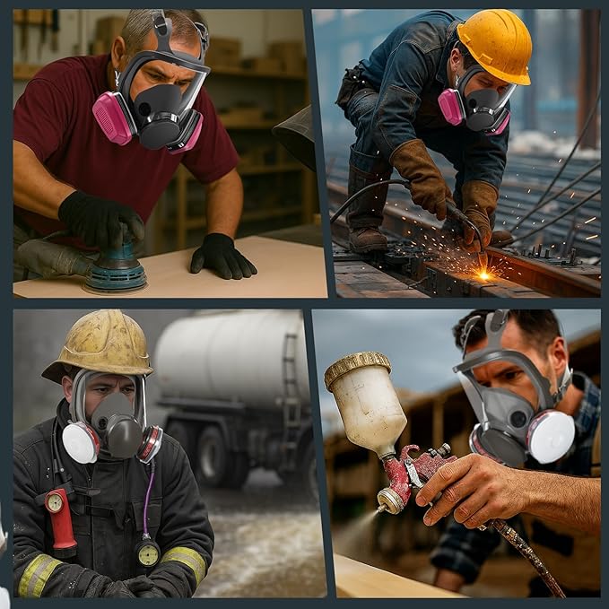 Full Face Respirator Mask with Filters - 2 Pack 6800 Gas Mask with 60921 & P-A-1 Activated Carbon Filter,Reusable Dust Mask Filter Against Gases/Dust/Organic Vapor,for Spray Paint/Sanding/Welding