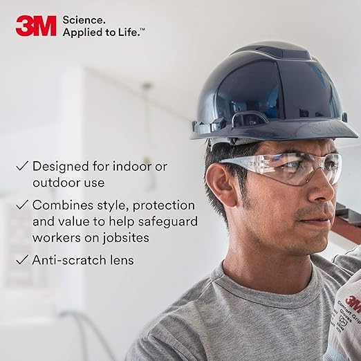 3M Safety Glasses, Virtua, Pack of 100, ANSI Z87, Unisex, Clear Hard Coat Lens, Clear Frame, Economical Eyewear Protection, Lightweight, Wraparound Coverage, UVA, UVB, UVC