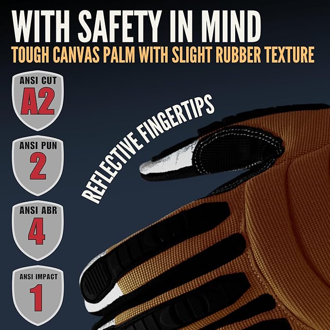 Cestus 8015, Impact Work Gloves (1,3,10,60 pairs), Reflective Fingertips, Heavy Duty for Truck Drivers, Construction, Rigging