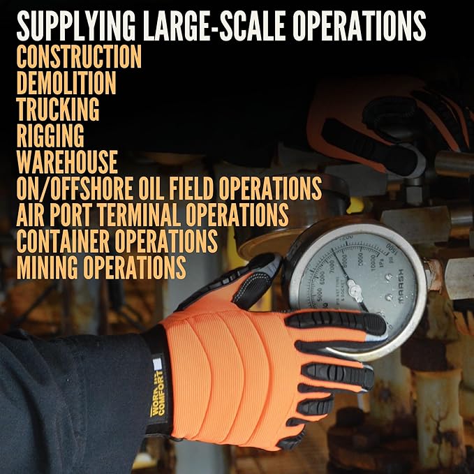 Cestus 8015, Impact Work Gloves (1,3,10,60 pairs), Reflective Fingertips, Heavy Duty for Truck Drivers, Construction, Rigging