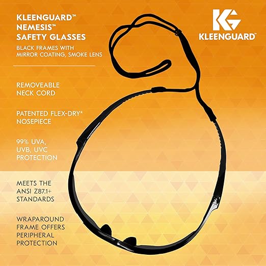 KleenGuard™ V30 Nemesis™ Safety Glasses (25688), with Mirror Coating, Smoke Lenses, Black Frame, Unisex Sunglasses for Men and Women (Qty 12)