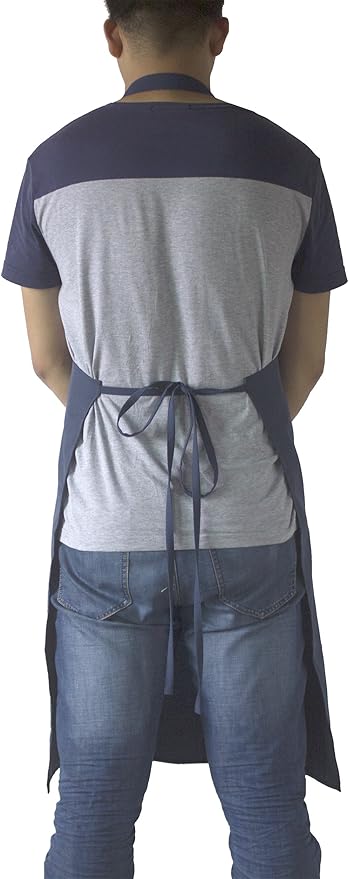 (5 set Navy Professional Resist Water Adjustable Extra Long Bib Apron 3 Pockets Home Kitchen Garden Restaurant Cafe Bar Pub Bakery for Cooking Chef Baker Servers Craft Unisex