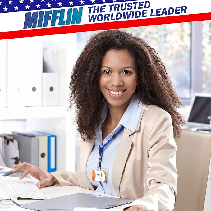 MIFFLIN-USA Flat Breakaway Safety Lanyard for ID Badges (Blue, 36 Inch, 100 Pack), Soft Woven Neck Line
