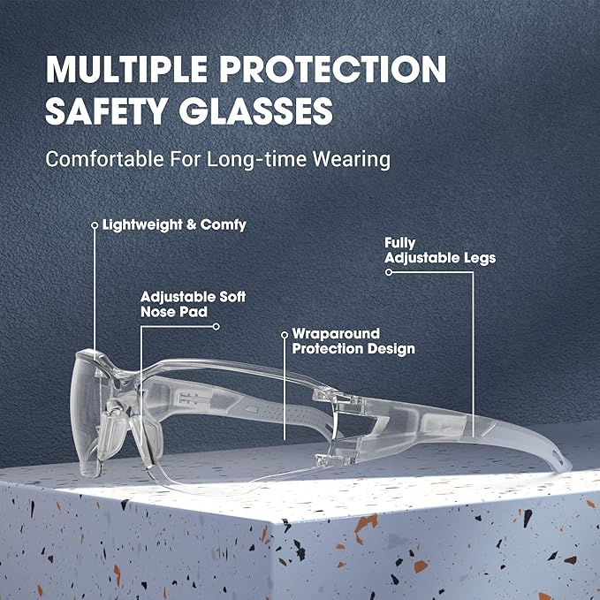 Safety Glasses Anti-Fog Goggles Clear Lens,Adjustable Frames Blue Light Blocking Eye Protection For Men Women