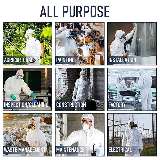 Hazmat Suits Disposable | 5 Pack, 3X-Large | Protective Coveralls with Attached Hood and Boots | Heavy Duty Full Body Painters Suit for Adults - Breathable & Water Resistant | 3XL