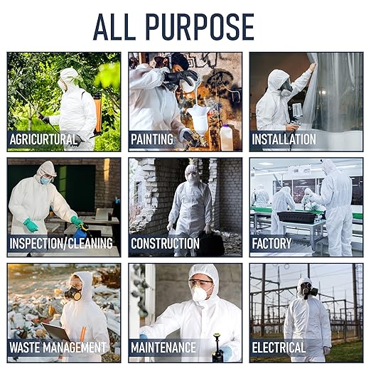 Hazmat Suits Disposable | 25 Pack | Protective Coveralls with Attached Hood and Boots | Heavy Duty Full Body Painters Suit for Adults - Breathable & Water Resistant | Medium